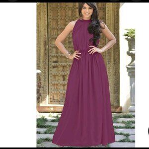 KOH KOH Chic Sleeveless Plum Maxi Dress L